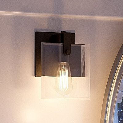 Urban Ambiance Luxury Modern Farmhouse Bathroom Vanity Light, Small Size: 8.38" H x 7" W, with Industrial Chic Style Elements, Olde Bronze Finish and Clear Shade, UHP2454, Bristol Collection