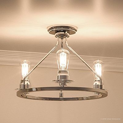 Urban Ambiance Luxury Industrial Chic Ceiling Fixture, Medium Size: 15" H x 19.875" W, with Vintage Style Elements, Brushed Nickel Finish, UHP2240, Nashville Collection