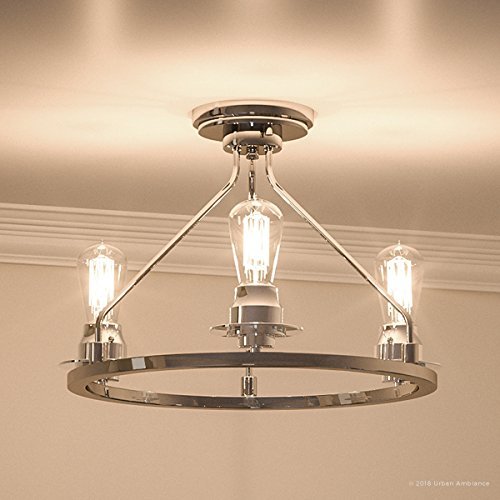 Urban Ambiance Luxury Industrial Chic Ceiling Fixture, Medium Size: 15" H x 19.875" W, with Vintage Style Elements, Brushed Nickel Finish, UHP2240, Nashville Collection