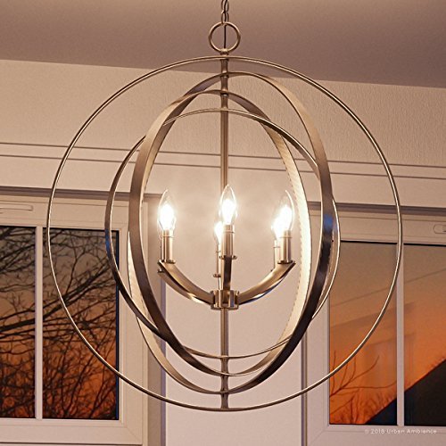 Urban Ambiance Luxury Industrial Chic Chandelier, Large Size: 30" H x 27.75" W, with Modern Farmhouse Style Elements, Brushed Nickel Finish, UHP2329, Arezzo Collection