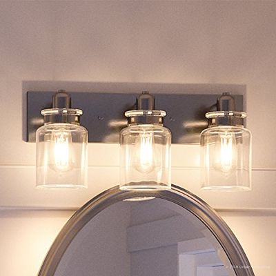 Urban Ambiance Luxury Modern Farmhouse Bathroom Vanity Light, Medium Size: 8.625" H x 21.625" W, with Industrial Style Elements, Brushed Nickel Finish, UHP2142, Bridgeport Collection