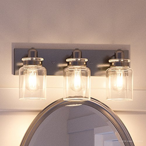 Urban Ambiance Luxury Modern Farmhouse Bathroom Vanity Light, Medium Size: 8.625" H x 21.625" W, with Industrial Style Elements, Brushed Nickel Finish, UHP2142, Bridgeport Collection