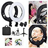 Yidoblo 12'' Dimmable Bi-Color LED Light Ring FS-390II Kit with Mini Table Stand, Batteries, Chargers, Carrying Bag, Photo Holder for Portrait Selfie YouTube Photo Video Studio Photography Lighting