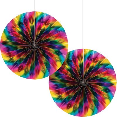 Club Pack of 12 Multi Colored Paper Fan Hanging Party Decorations 7"