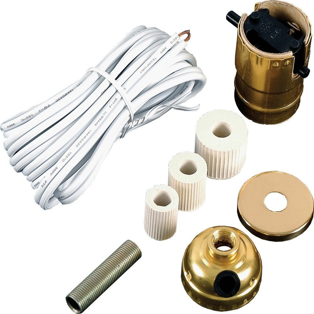 Creative Hobbies Pack of 10 Lamp Kits - Make A Lamp Wiring Kits for Wine, Oil, Liquor Bottle Lamp Conversion or Lamp Restoration DIY Repair, Unique Side Exit Socket Cap No Drilling Required