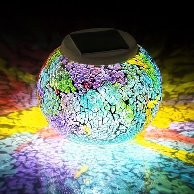 AMZSTAR Waterproof Color Changing Table Lamp, Solar Powered Mosaic Glass Ball LED Garden Lawn Night Light Lamps, Party Lights for Home,Yard, Indoor,Outdoor Decoration Lights (Tricolor Plating)