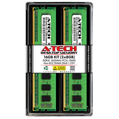 A-Tech 16GB (2x8GB) DDR3/DDR3L 1600MHz PC3L-12800 (PC3-12800) CL11 DIMM 2Rx8 1.35V 240-Pin Non-ECC UDIMM Desktop RAM Memory Modules