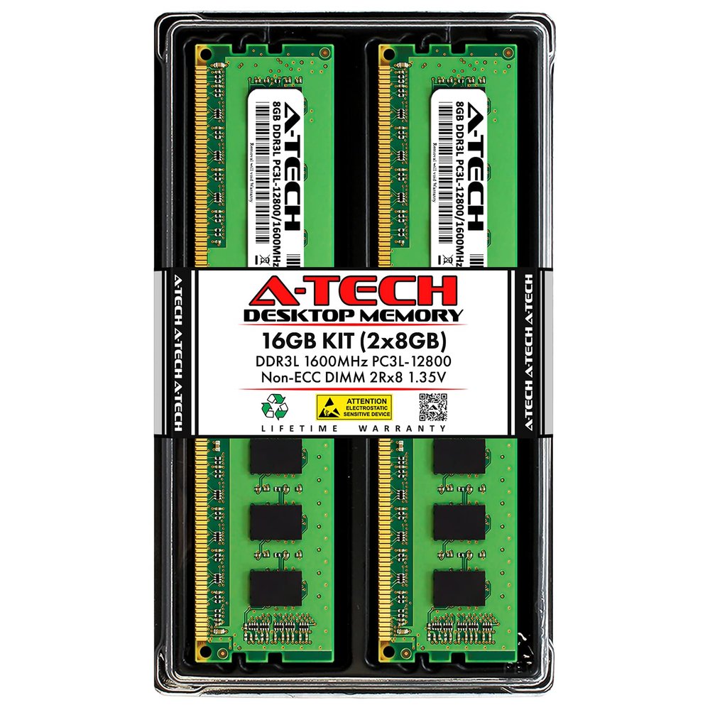 A-Tech 16GB (2x8GB) DDR3/DDR3L 1600MHz PC3L-12800 (PC3-12800) CL11 DIMM 2Rx8 1.35V 240-Pin Non-ECC UDIMM Desktop RAM Memory Modules