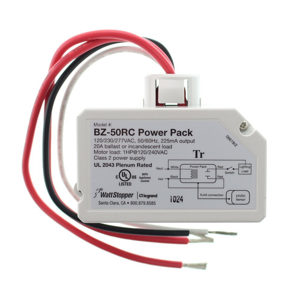 WattStopper BZ-50RC Power Pack, Universal w/RJ45 Connection for Occupancy Sensors, 120V to 24V - White