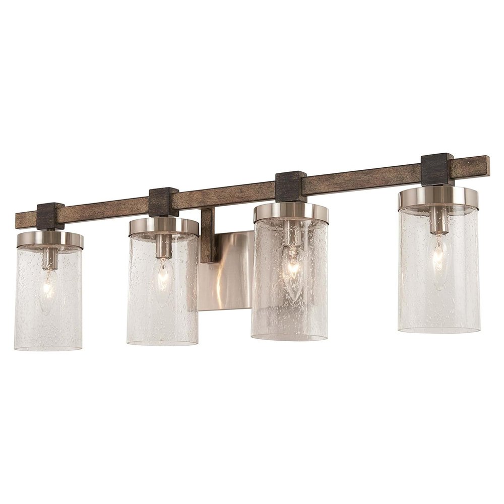 Minka Lavery 4634-106 Bridlewood Vanity Bath Light, 4-Light, 240 Total Watts, 31-in H x 8.75-in W, Stone Grey w/Brushed Nickel