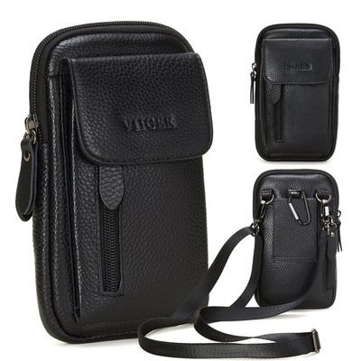 VIIGER Leather Cell Phone Shoulder Holster Compatible with iPhone 17 Pro Max 16 Pro Max Galaxy S25 Ultra Large Multi-Pocket Crossbody Phone Bag Smartphone Pouch with Belt Loop Clip for Women, Black