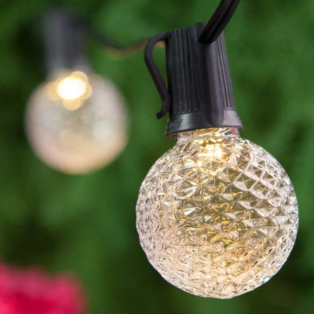 Wintergreen Lighting OptiCore Heavy Duty Patio Lights LED Lights Patio Lights String LED, Commercial LED Globe Lights (50 Lights, 50', E17, Warm White G50 Bulbs on Black Wire)