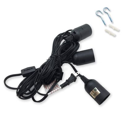 Whirled Planet Triple Socket Pendant Light Cord w/On/Off Switch, 19 Ft. UL Listed (Black)