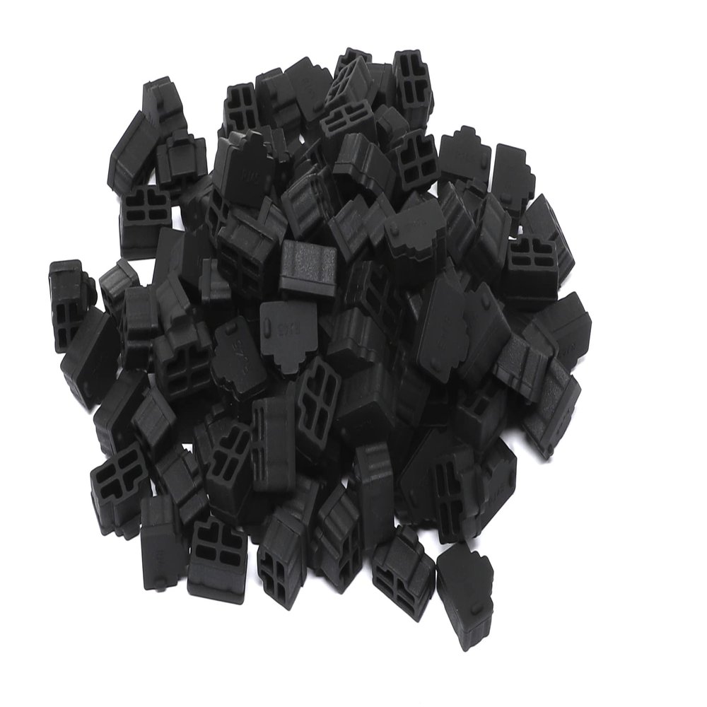 iexcell 125 Pcs Black Silicone Ethernet Hub Port RJ45 Anti-Dust Cover Cap Protector Plugs Stoppers for RJ45 Female Port Devices