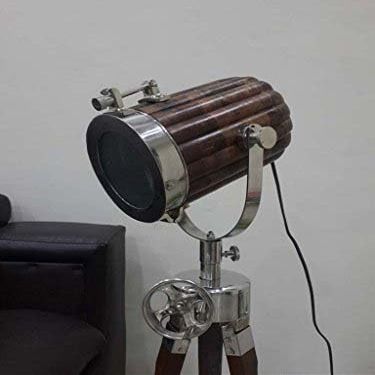 THOR INSTRUMENTS Vintage Classic Nautical Wooden Searchlight with Tripod Stand Rustic Vintage Home Decor Gifts