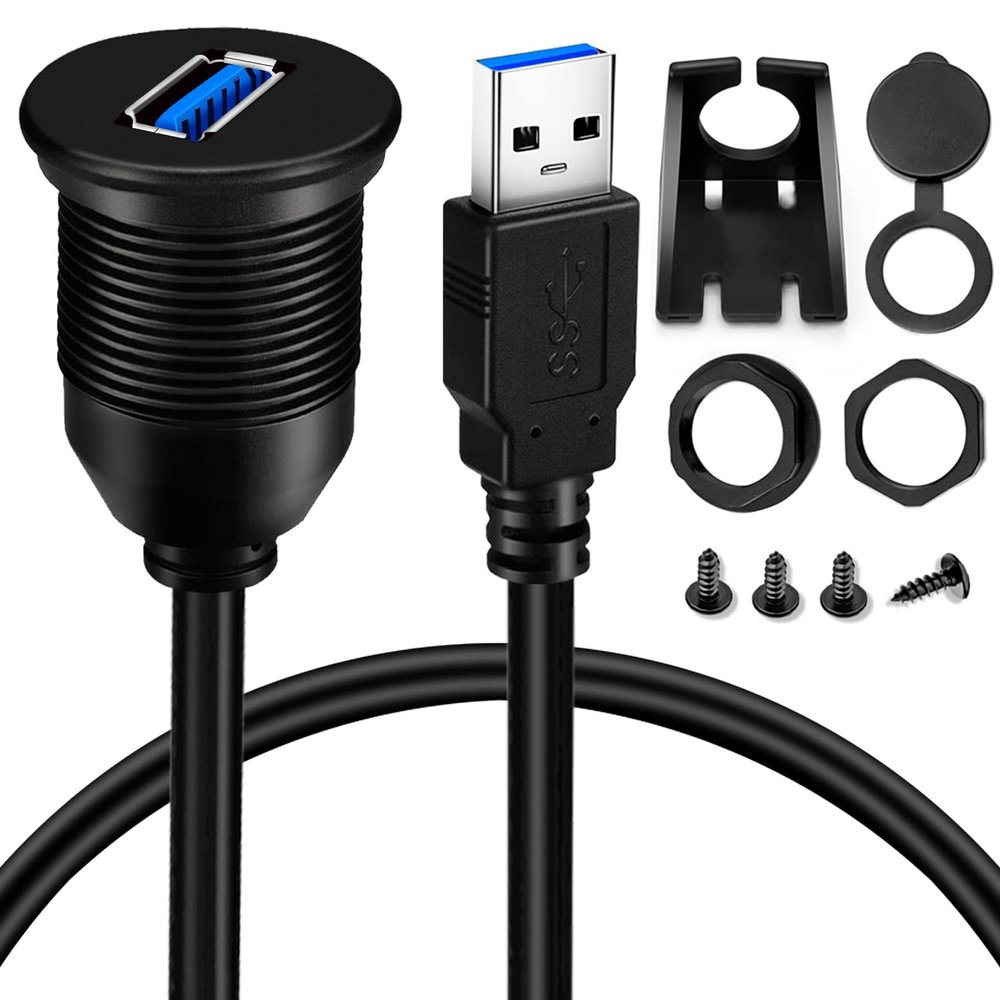 BATIGE Single Port USB 3.0 Male to Female AUX Car Mount Flush Cable 6ft