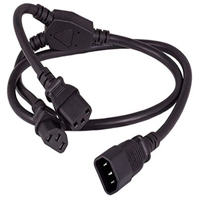 Cable Leader 36 inches (3ft) IEC320 C14 to Dual C13 Power Extension Cord Splitter, 16 AWG, SJT, 13A/250V, UPS Server Y Splitter, Y Cable, Black
