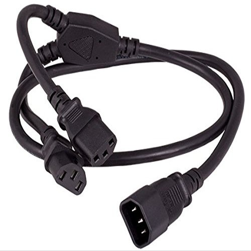 Cable Leader 36 inches (3ft) IEC320 C14 to Dual C13 Power Extension Cord Splitter, 16 AWG, SJT, 13A/250V, UPS Server Y Splitter, Y Cable, Black