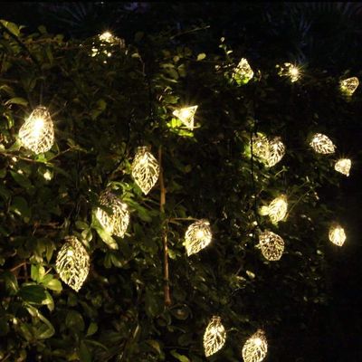 AMZSTAR Solar Metal String Lights, 10 LEDs Silver Leaves Warm White Light for Outdoor Garden Summer Party Wedding Xmas Decoration (Leaves)