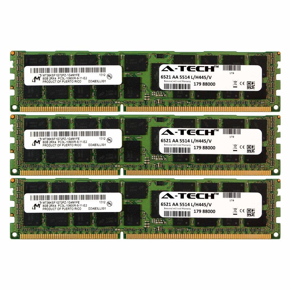 A-Tech Micron 24GB Kit 3X 8GB PC3-10600 1.35V for HP ProLiant SL270S G8 500658-B21 DL170E G6 SL4540 G8 BL2X220C G6 BL2X220C G7 500203-061 BL420C G8 BL460C G8 BL490C G7 500658-S21 Memory RAM