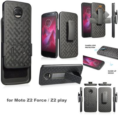 for Motorola Z2 Force / Z2 Play (XT1789) Ribbed Holster Shell Belt Clip Combo Lite Defender Case [Versatile Kickstand]