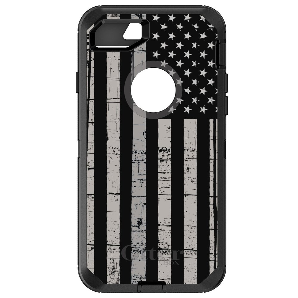 DistinctInk Case for iPhone 7 Plus / 8 Plus (5.5" Screen) - Replacement for OtterBox Defender Black Custom Case - Black Grey US Flag United States - Show Your Love of The United States of America