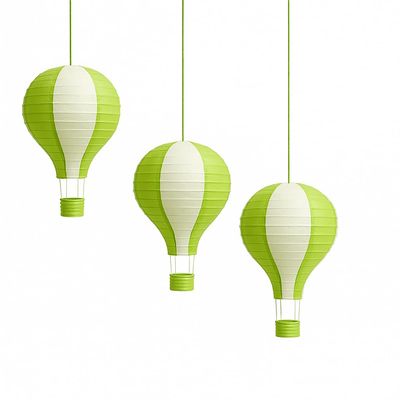 Pack of 3 Stripy Hot Air Balloon Paper Lantern Wedding Party Decoration Craft Lamp Shade (Green, 10" (25CM))