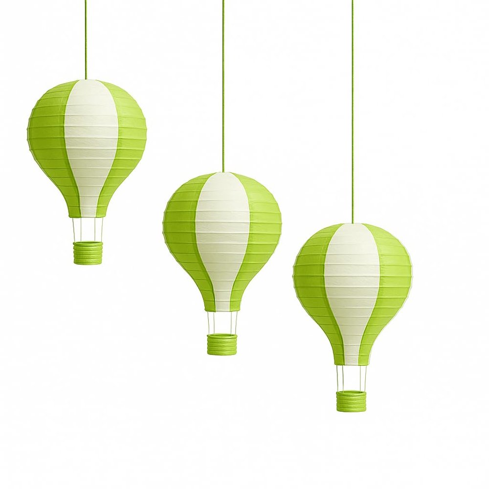 Pack of 3 Stripy Hot Air Balloon Paper Lantern Wedding Party Decoration Craft Lamp Shade (Green, 10" (25CM))
