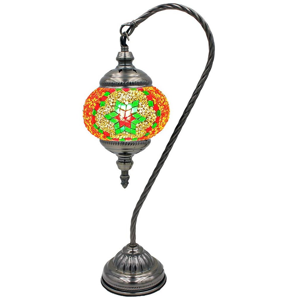 SILVERFEVER Handcrafted Mosaic Turkish Lamp Moroccan Glass Table Desk Bedside Light Bronze Base with E12 Bulb (Christmas Color Snowflakes Lattern)