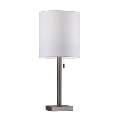 Adesso Table Lamp, Brushed Steel & White, Pull Chain, 22
