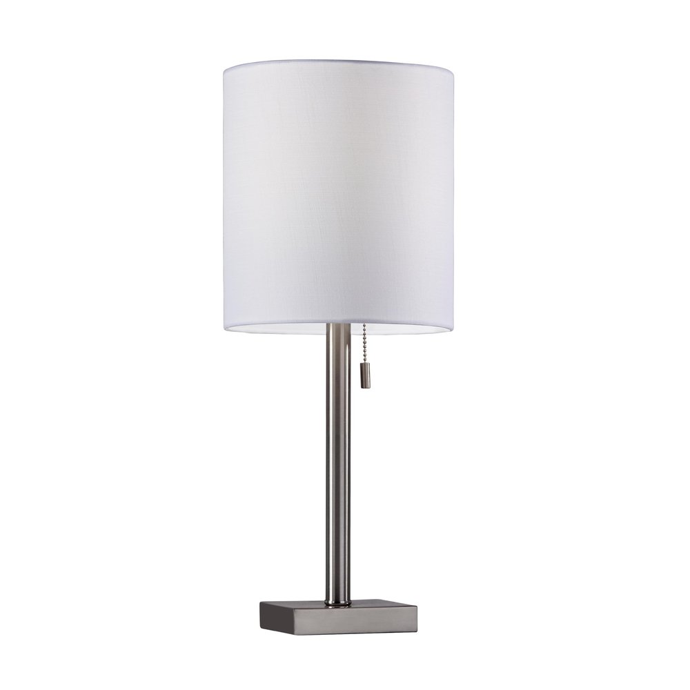 Adesso Table Lamp, Brushed Steel & White, Pull Chain, 22