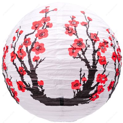 M.V. Trading LNTA16024SK Colorful Chinese/Japanese Round Paper Lanterns with Metal Frame, 16-Inches, Sukura Flower