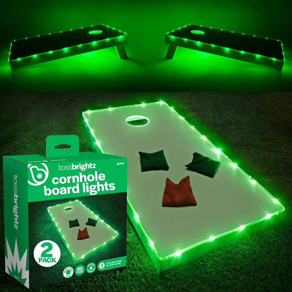 Brightz TossBrightz Green LED Cornhole Lights - Cornhole Lights for Hole and Board - 2 Board Kit - Weather Resistant LED Cornhole Board Light Kit - Backyard Game Accessories