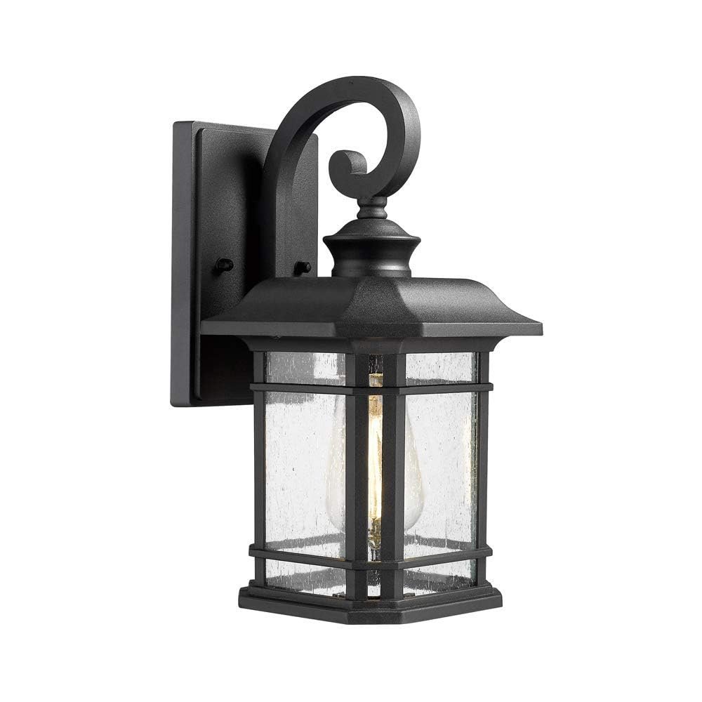 Emliviar 1-Light Outdoor Wall Lantern, Black, Clear Seeded Glass, 2084B BK