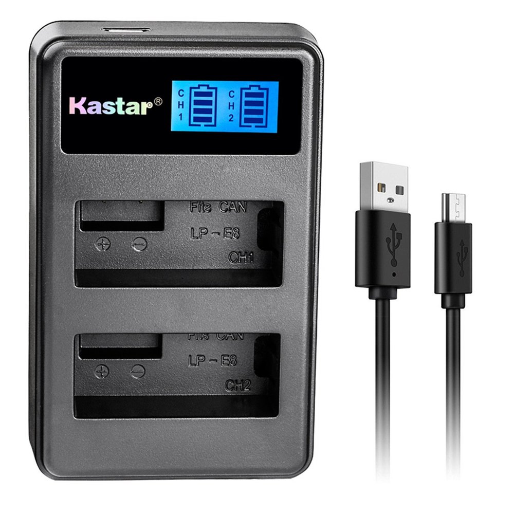 Kastar Dual LCD USB Charger for LP-E8 LPE8 LC-E8E and EOS 550D, EOS 600D, EOS 700D, EOS Rebel T2i, EOS Rebel T3i, EOS Rebel T4i, EOS Rebel T5i Cameras, Grip BG-E8
