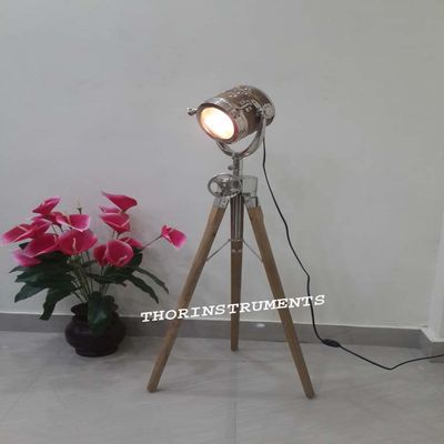 THOR INSTRUMENTS Nautical Wooden Searchlight Floor Lamp Wooden Tripod Home Decor Rustic Vintage Home Decor Gifts