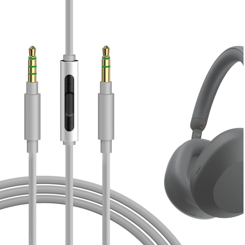 GEEKRIA Audio Cable with Mic Compatible with Sony ULT WEAR, WH-1000XM6/1000XM5/1000XM4, WH-CH720N Headphones, 3.5mm Replacement Stereo Cord with Inline Mic and Volume Control (4ft / 1.2m)