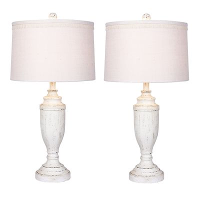 Cory Martin W-6246CAW-2PK Distressed Formal Urn Resin Table Lamp, 29.5", Cottage Antique White