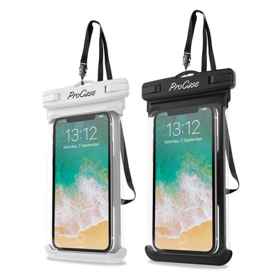 ProCase 2 Pack Waterproof Phone Pouch, Underwater Phone Case Up to 7", Dry Bag for iPhone 17 Air 16 15 14 13 Pro Plus Max, Galaxy S24 S23 S22 Ultra Pixel, Beach Essentials -White & Black