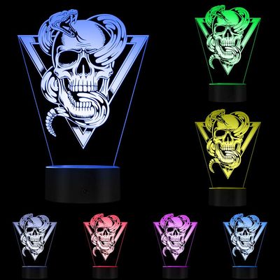 The Geeky Days Skull with Rattlesnake Tottem Emblem 3D Night Lights Death Skull LED Lighted Sign Snake Through Skull Decorative Lighting Art