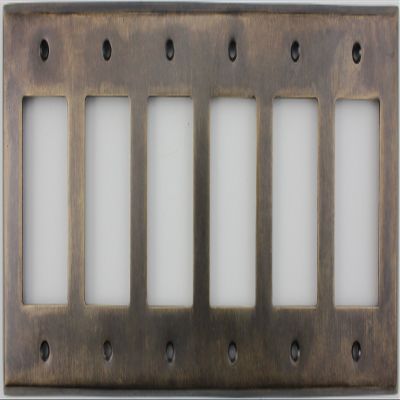 Aged Antique Brass 6 Gang GFI/Rocker Opening Switch Plate
