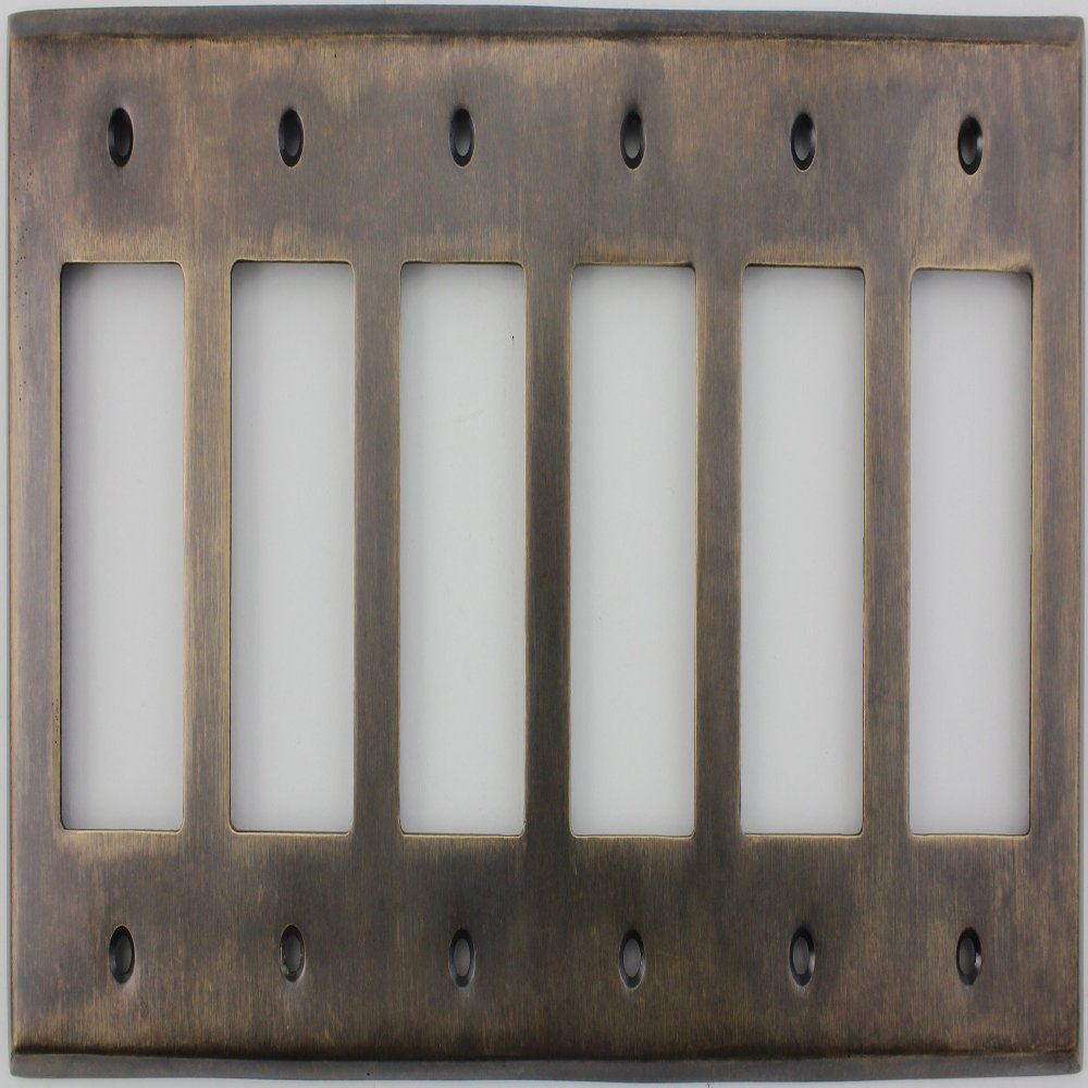 Aged Antique Brass 6 Gang GFI/Rocker Opening Switch Plate