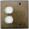 Aged Antique Brass 2 Gang Combination Switch Plate - 1 Duplex Outlet Opening 1 Blank view 1
