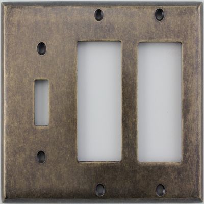 Aged Antique Brass 3 Gang Combination Switch Plate - 1 Toggle Light Switch Opening 2 GFI/Rocker Openings
