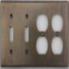 Aged Antique Brass 4 Gang Combination Switch Plate - 2 Toggle Light Switch Openings 2 Duplex Outlet Openings view 1