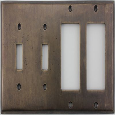 Aged Antique Brass 4 Gang Combination Switch Plate - 2 Toggle Light Switch Openings 2 GFI/Rocker Openings