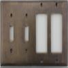 Aged Antique Brass 4 Gang Combination Switch Plate - 2 Toggle Light Switch Openings 2 GFI/Rocker Openings view 1