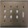 Aged Antique Brass 4 Gang Combination Switch Plate - 3 Push Button Light Switch Openings 1 Toggle Light Switch Opening view 1