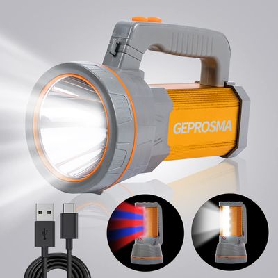 GEPROSMA Powerful Led Flashlight High Lumens USB C Rechargeable, Super Bright Strong Metal Handheld Spotlight High Powered Long Range 800yd/Side Lantern/Long Lasting/Strap, for Home Outdoor