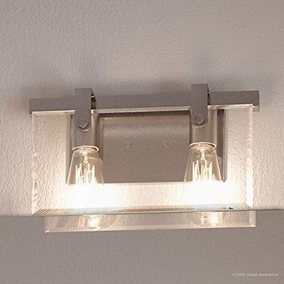 Urban Ambiance Luxury Modern Farmhouse Bathroom Vanity Light, Medium Size: 8.38" H x 14.875" W, with Industrial Chic Style Elements, Brushed Nickel Finish, UHP2453, Bristol Collection
